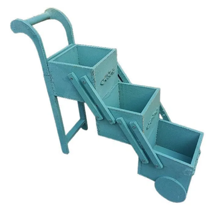 

Тележка из цельного дерева во дворе виллы, трехцветная подставка для цветов, B & B, балконная деревянная полка для бонсай