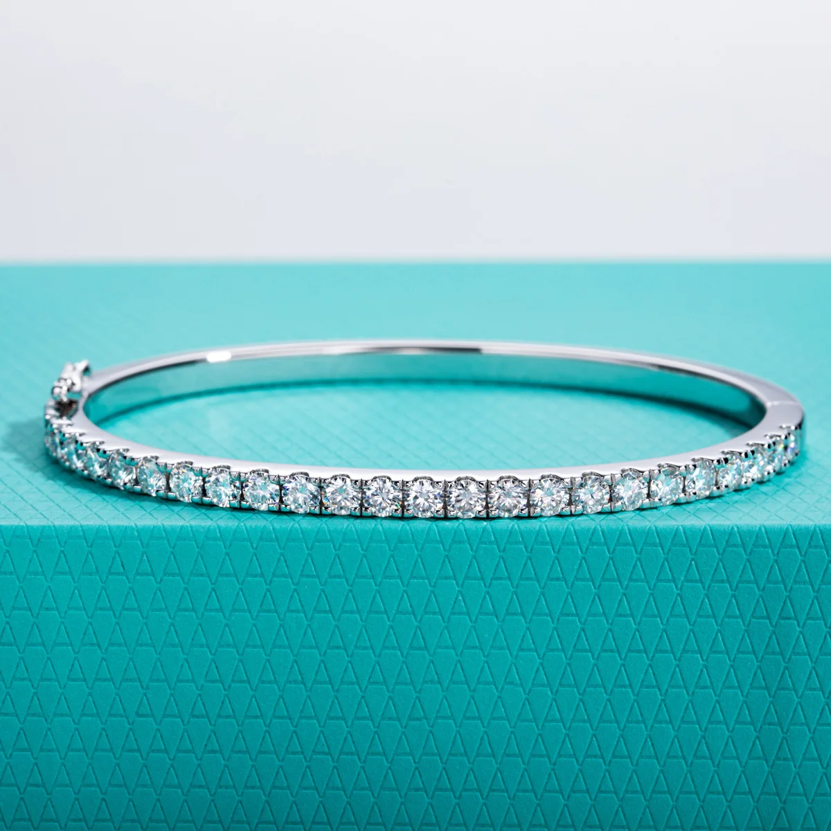 AnuJewel 3mm Half Eternity Moissanite Bracelet 925 Sterling Silver 18K White Gold Plated Bangle for Women Jewelry Gifts