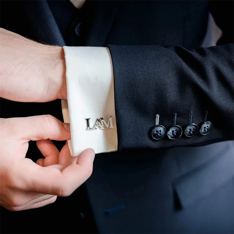 Custom Shirt Cufflinks for Men Personalized Name Initial Letter Stainless Steel Jewelry Suit Buttons Christmas Gifts for Father