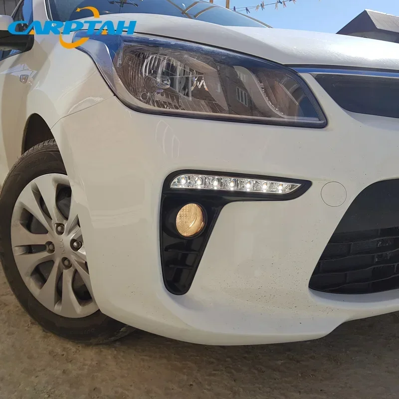 

Car LED DRL 12V Daylights For Kia Rio K2 2017 2018 Yellow Turn Signal Daytime Running Headlamps Auto Driving Fog Lamp