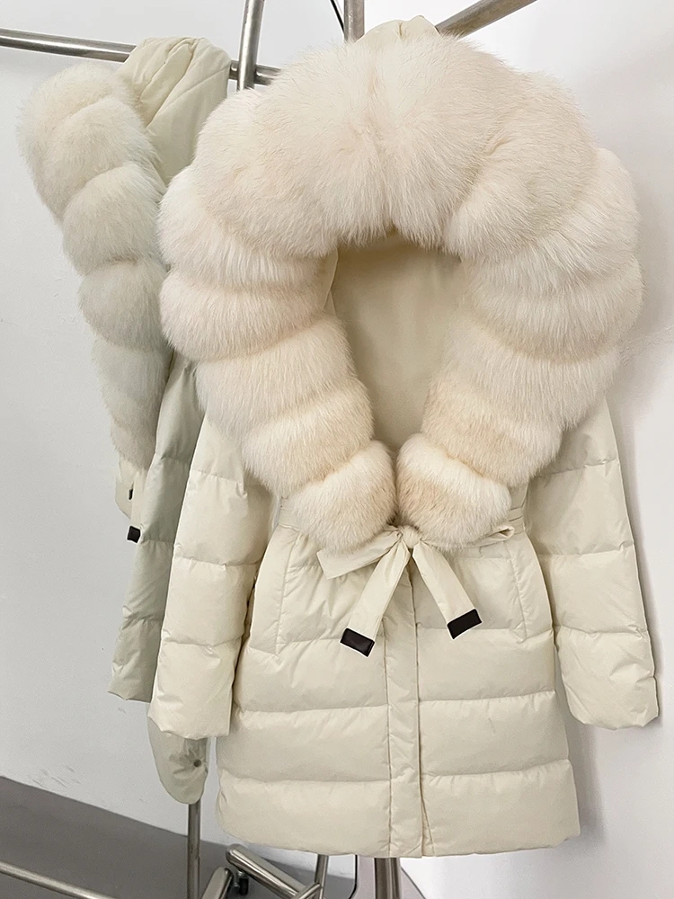 

2025 New Winter Women's Genuine Fox Fur Hooded Puffer Coat WomenWhite Duck Down Jacket Outerwear Female Fashion Parkas