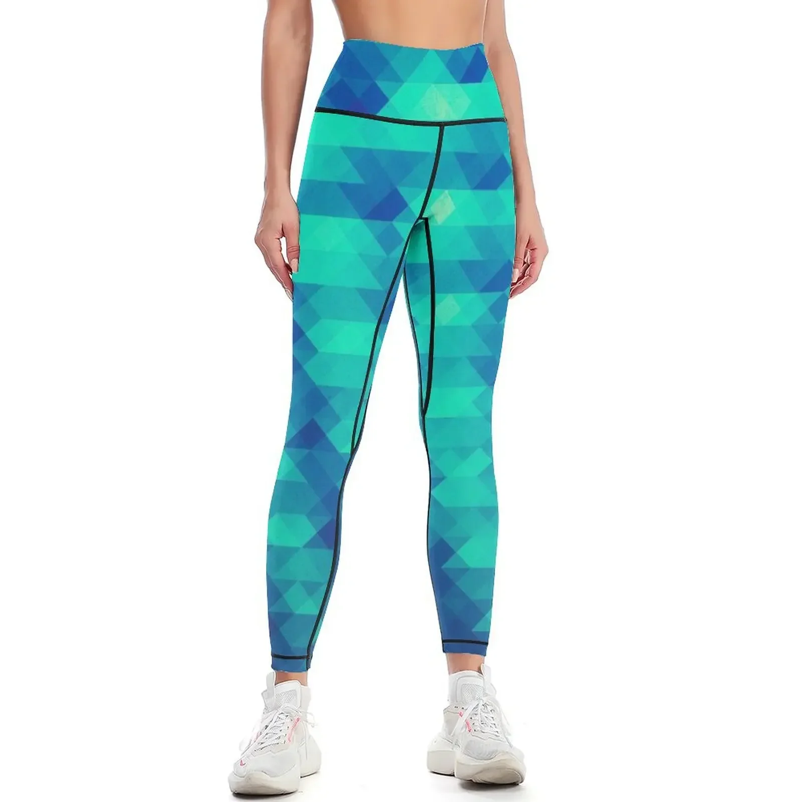 

Modern Fashion Abstract Color Pattern in Blue / Green Leggings Women's high waist gym wear flared Womens Leggings