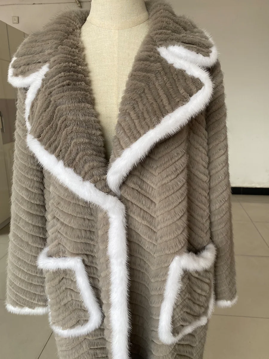 HDHOHR 2025 abrigos de piel de visón Natural de alta calidad, abrigos de visón tejidos para mujer, chaquetas de piel de visón auténtica de invierno a la moda para mujer