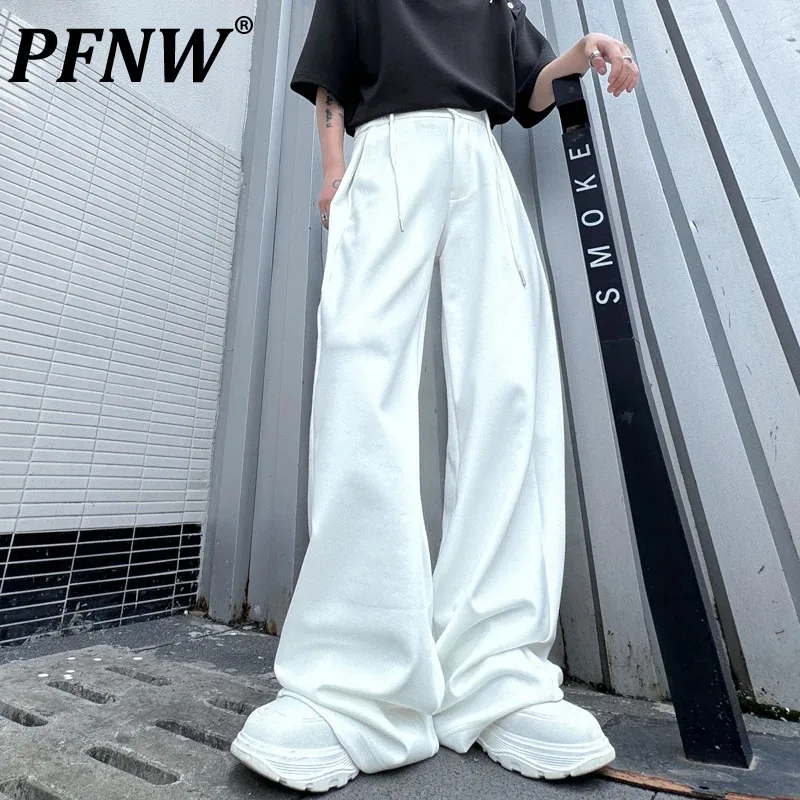 

PFNW Summer New Chic Men's Sweatpants Solid Color Rivet Drawstring Wrinkle Design Knitted Casual Pants 2024 Streetwear 28W3291