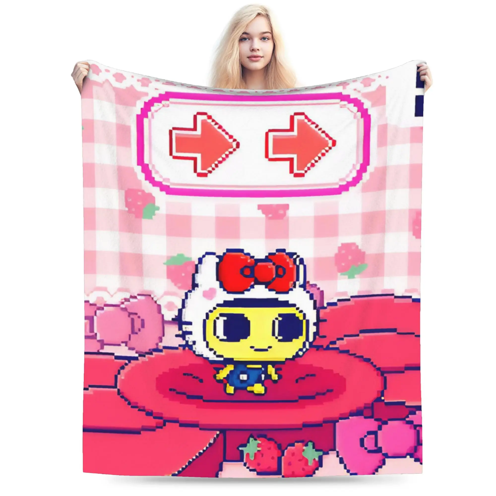 Super Soft Cartoon T-Tamagotchi Throw Blanket Premium Fleece Flannel Lightweight Bed Blanket Fuzzy Plush Blankets All Season Use