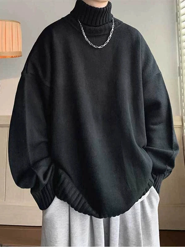 High neck men's sweater autumn and winter pullover base sweater, high-end loose knit sweater, outerwear with inner stitching