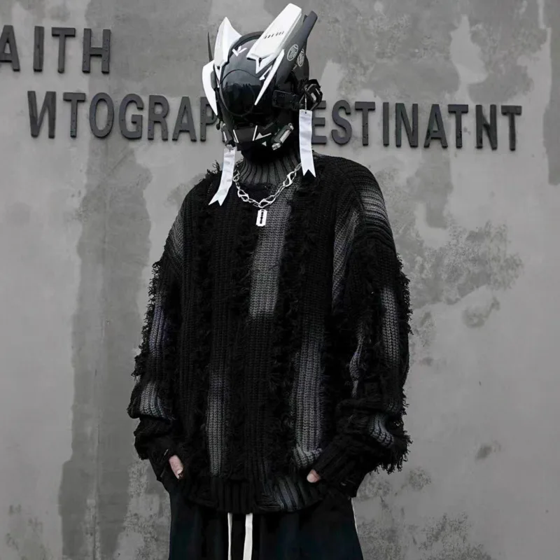 HKSH 2025 디스트레스드 태슬 두꺼운 니트 트렌디 스웨터 여성 가을 겨울 신상 남성 아메리칸 하이 스트리트 레이지 루즈 캐주얼 HK15884