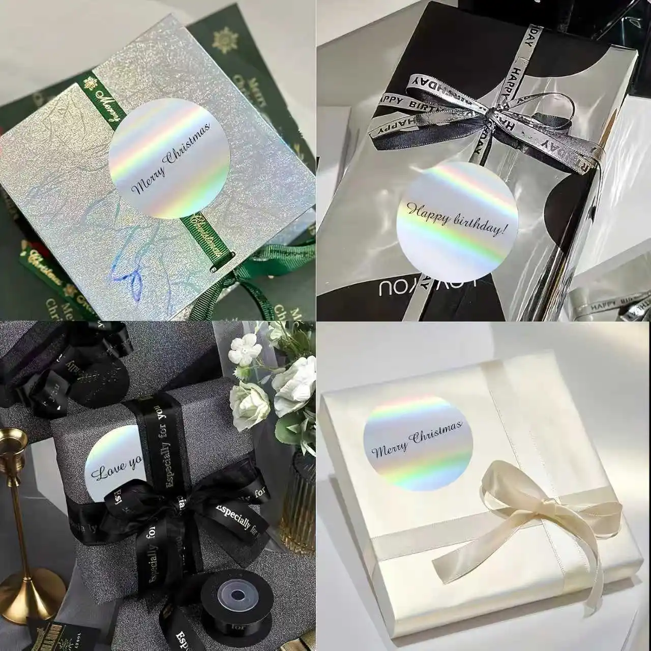 200 Stück 3-Zoll Holographische Silberne Direkt-Thermoetiketten, Runde Bedruckbare Regenbogen-Glitzer Thermodrucker-Aufkleber – Detail 6