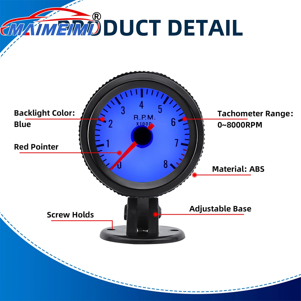

52mm Car Meter Tachometer 0-8000RPM Digital pointer RPM Gauge with Backlight For 1-8 Cylinders