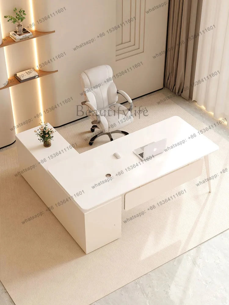 Cream wind rock slab simple light luxury financial desk medical beauty white writing desk small apartment computer desk