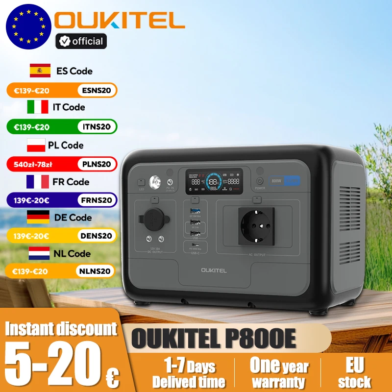 OUKITEL P800E Portable Power Station 800W Output Power 512Wh LiFePO4 Family Outdoor Camping Backup Power Mobile Power