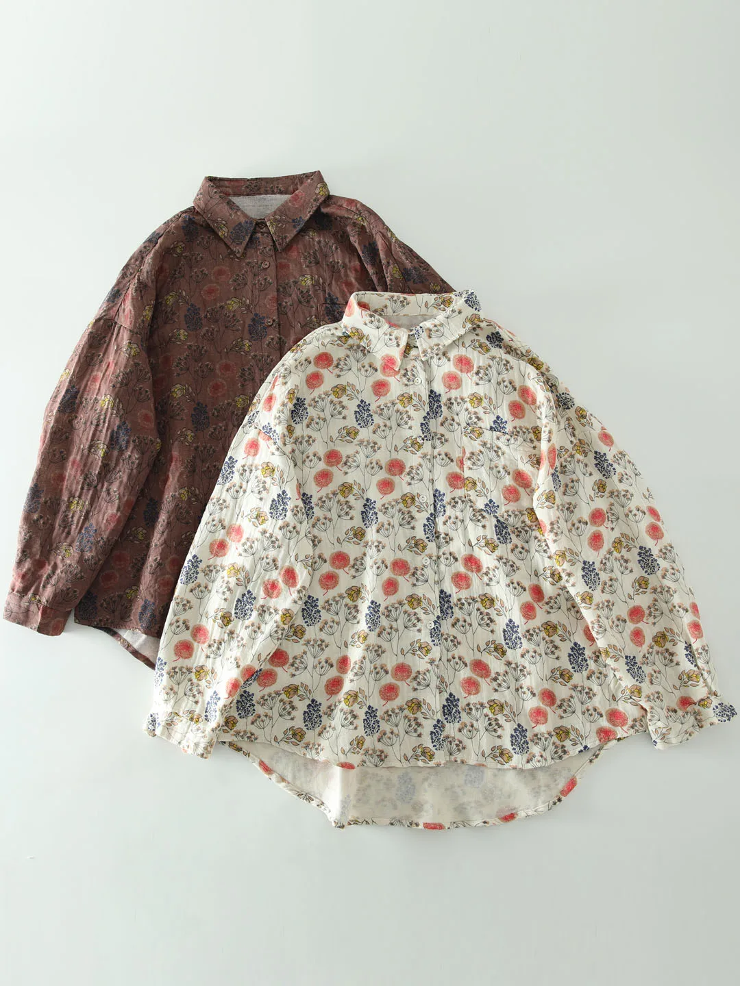 

Spring New Sle Artistic Retro Danon Print Pure Cotton Double Layered Long Sve Loose Women's irt Versatile Casual B...