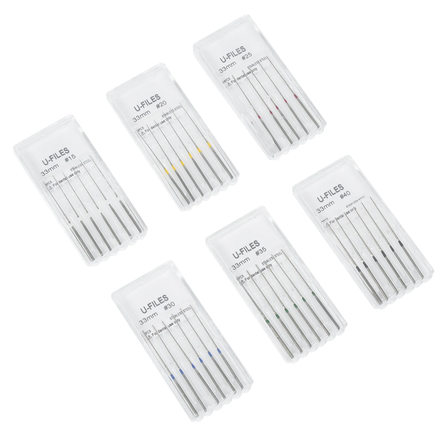 Aço inoxidável Arquivos endodônticos dentais com dicas Scaler, Scalers ultra-sônicos, Pica-pau EMS, dicas endodônticas, arquivos U, E1, E2, 6pcs por