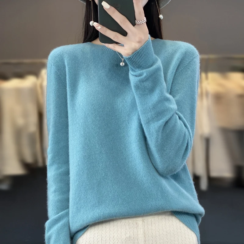 Autumn and winter women\'s pullover new fashion 100% merino wool sweater cashmere top basic O-neck long-sleeved sweater 836