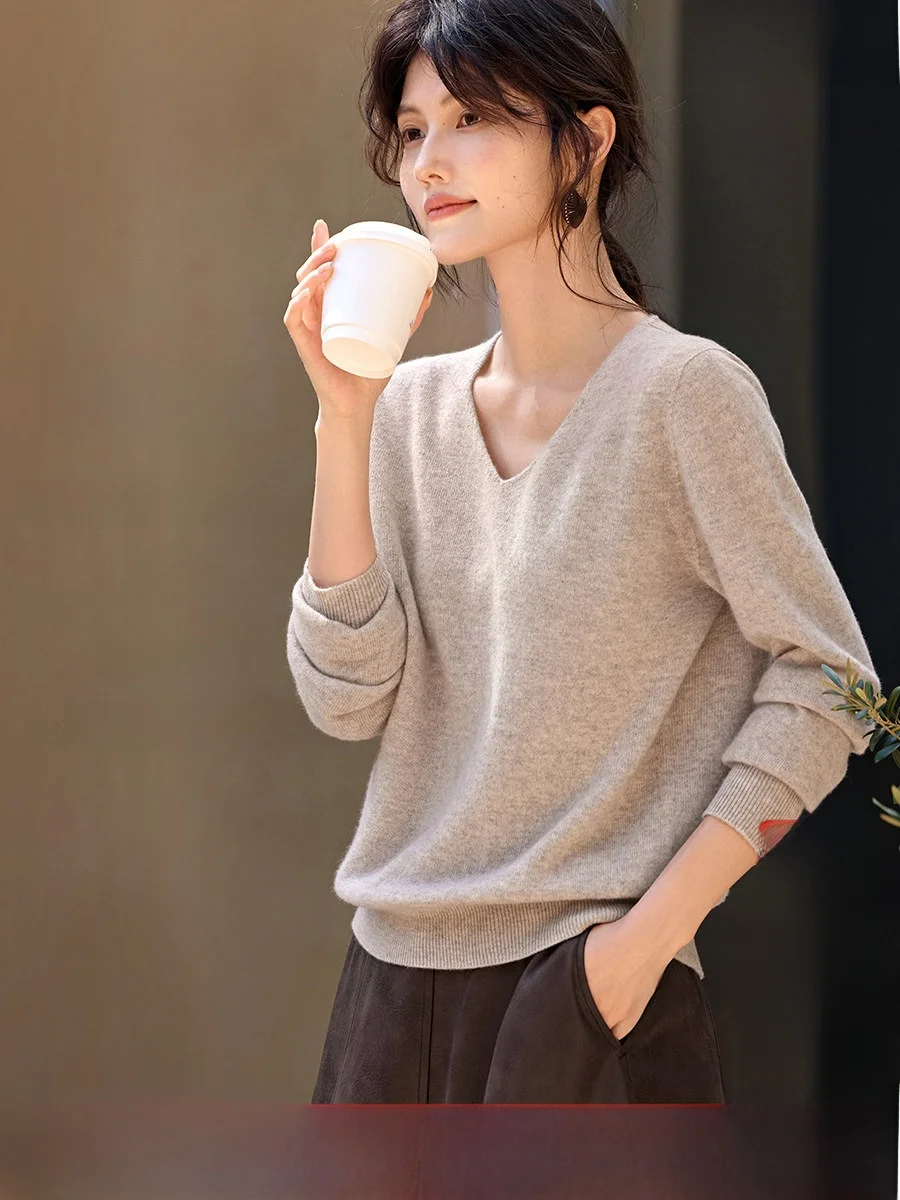 

Женский шерстяной вязаный свитер XWI с V-образным вырезом, осенняя новинка, для повседневной носки, с длинным рукавом