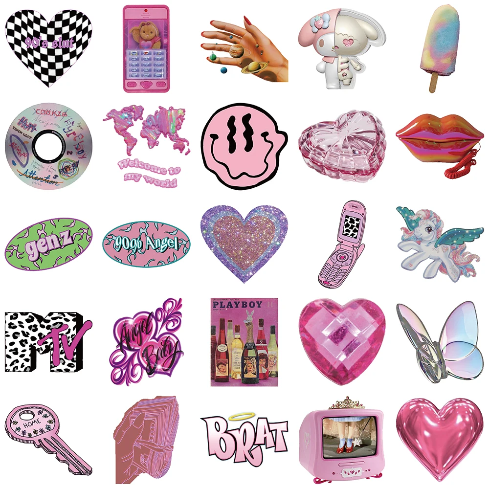 สติกเกอร์ลายกราฟฟิตี้สไตล์ Vapor Wave Y2K 50 ชิ้น สำหรับตกแต่งเคสมือถือ แก้วน้ำ กีตาร์ สติกเกอร์กันน้ำแบบสร้างสรรค์