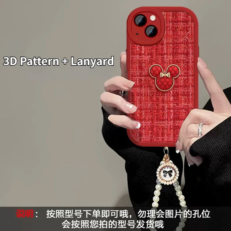 귀여운 3D 만화 패턴 휴대폰 케이스, 아이폰 14 13 12 11 프로 맥스 X XS XR 14 플러스 렌즈 낙하 방지 커버, 진주 끈 체인 포함