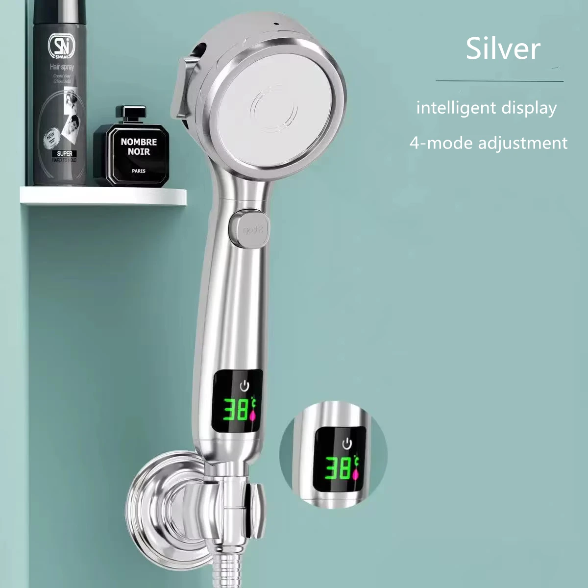 

High Pressure Handheld Bathroom Shower Head Water Saving Showerhead Pressurized Adjustable Spray LED Digital Temperature Display
