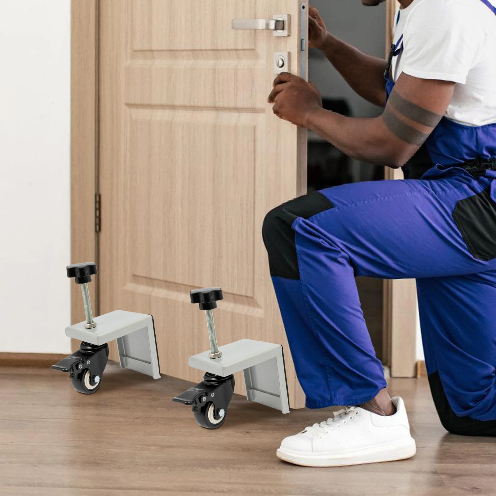 2Pcs Heavy Duty Door Installation Dolly Lifter with 360° Rotation Wheels Load 1000lbs for Doors 1.375 to 1.75 Inches Thick
