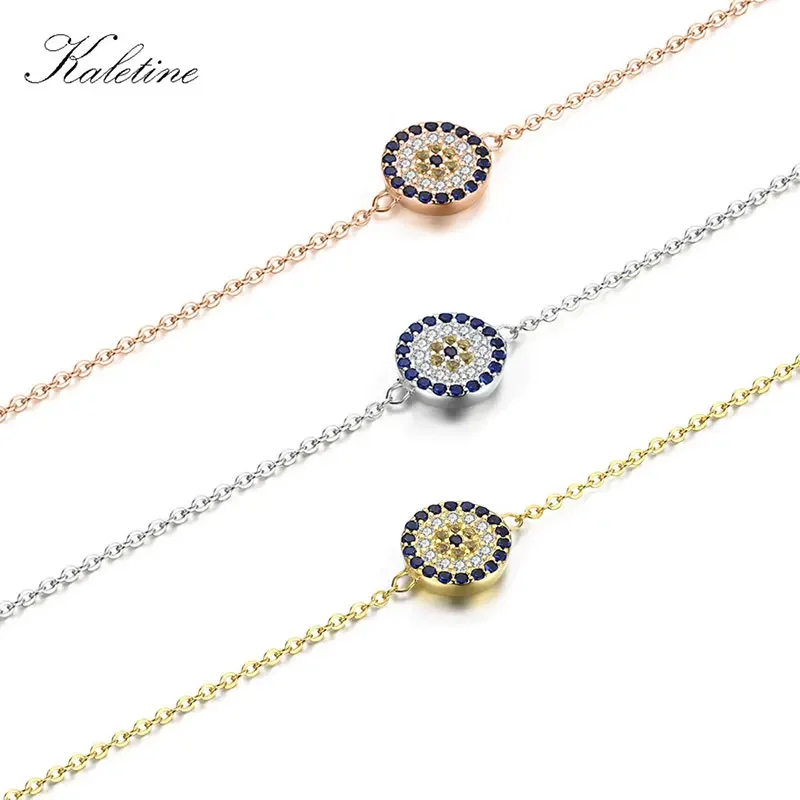 

KALETINE Genuine 925 Sterling Silver Bracelets For Women Blue CZ Turkish Evil Eye Bracelet Gold Jewelry Fashion KLTB008