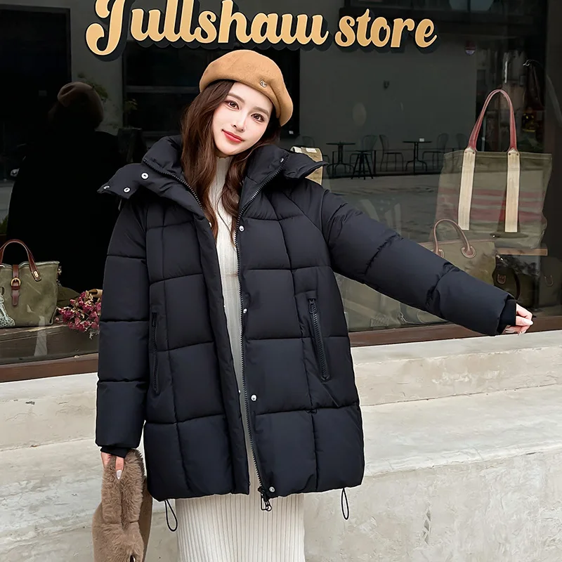 PinkyIsBlack 2025 New Loose Warm Thick Mid-length Hooded Parkas Winter Cotton Padded Women's Jacket Clothes Basic Female Coat