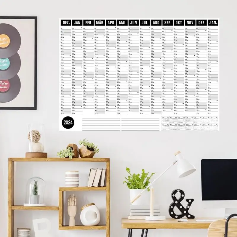 Calendario de pared de 365 días, calendario anual de 2024, póster de planificador grande para todo el año, calendario 365 con 2024