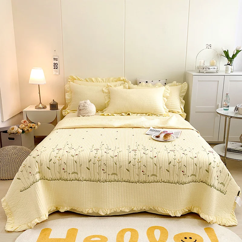 Embroidered Summer Quilt Blanket Korean Style Air Condition Comforter Single Double Bed Cover Quilted Bedspread Sheet Pillowcase