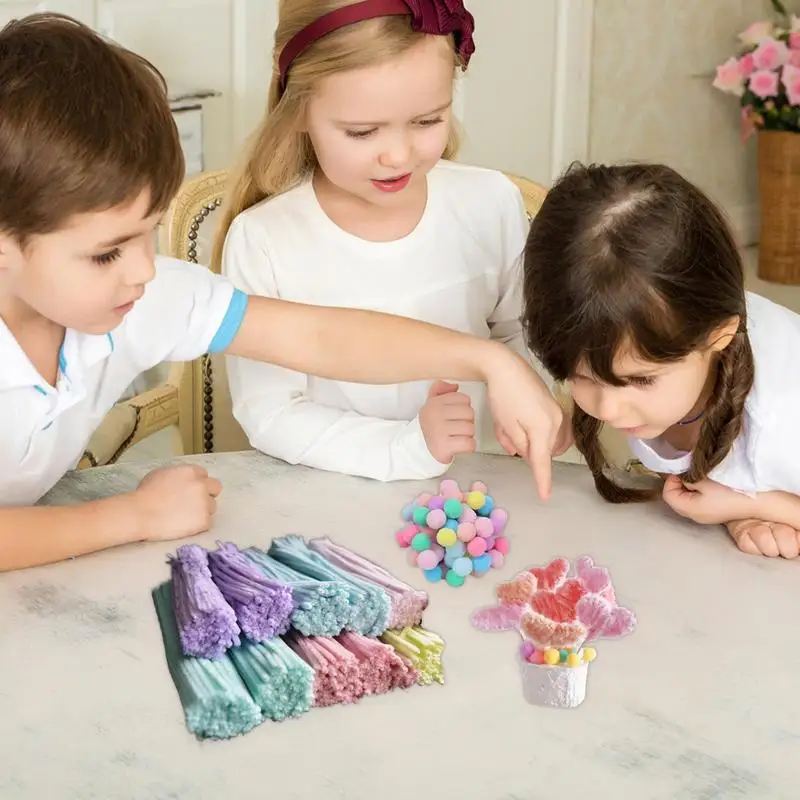 Colored Pipe Cleaners For Crafts 200X Fuzzy Wire Sticks With 20X Hair Balls Twisting Stick Handmade Projects Decorations For