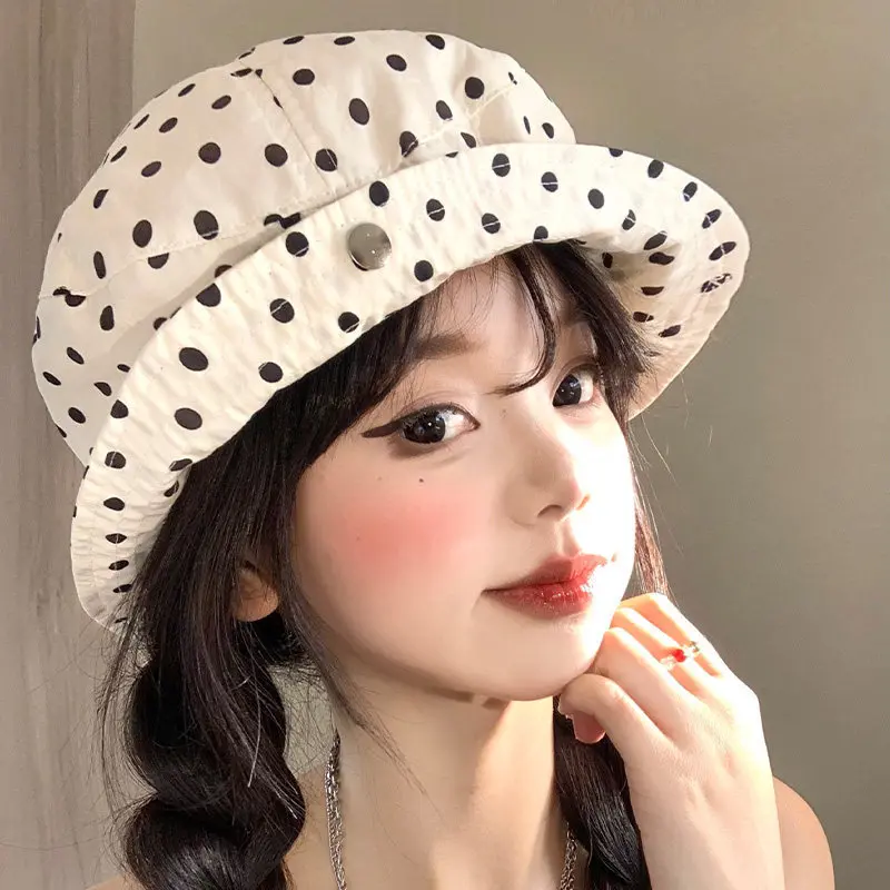 Koreanische Polka-Dot-Jacquard Newsboy Caps mit breiter Krempe für Damen – Vielseitige achteckige Malerhüte für Frühling und Sommer – Detail 3