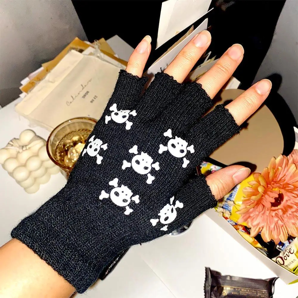Male Skull Keep Warm Skeleton Hand Bone Halloween Luminous Mittens Fashion Accessories Full Finger Gloves Half-finger Gloves