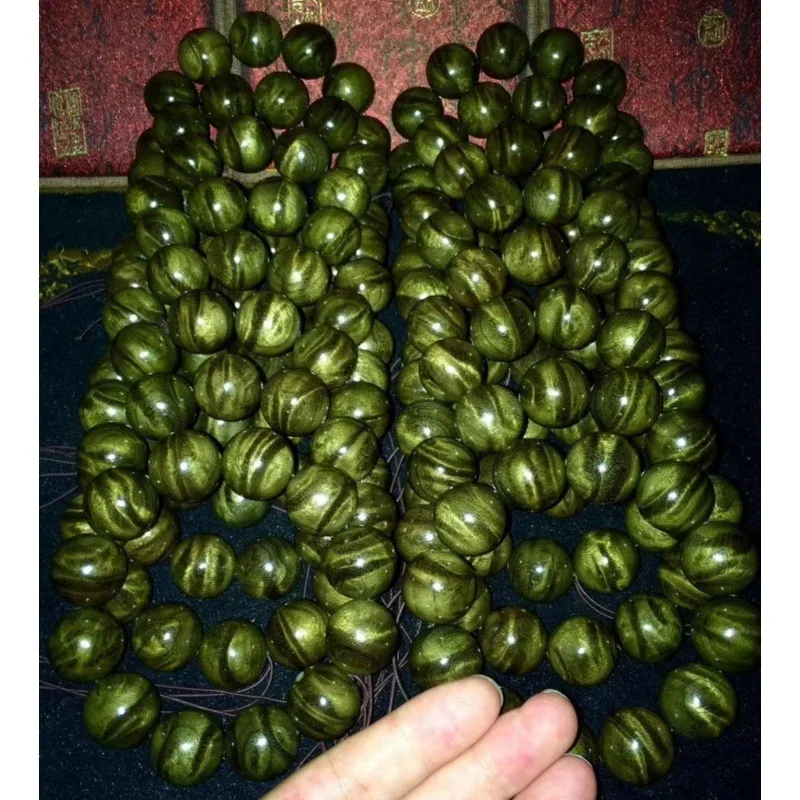 Jinsinanmu Shady Chenmu Hand String Green Material Gentian Pattern Full of Water Waves Sichuan Ebony 2.0 Buddha Bead Hand String