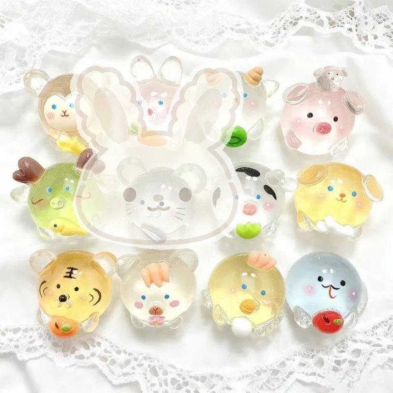 Glow in Dark Chubby Chinese Zodiac 3D Resin Accessories Cute Cartoon Transparent for DIY Art Craft Gift Projects