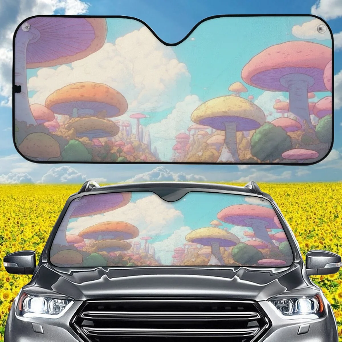 Windshield Covers Color Sky Fantasy Mushroom Foldable Window Cover UV Printing Dirt Resistant Car Sun Shade for Woman Men 2023