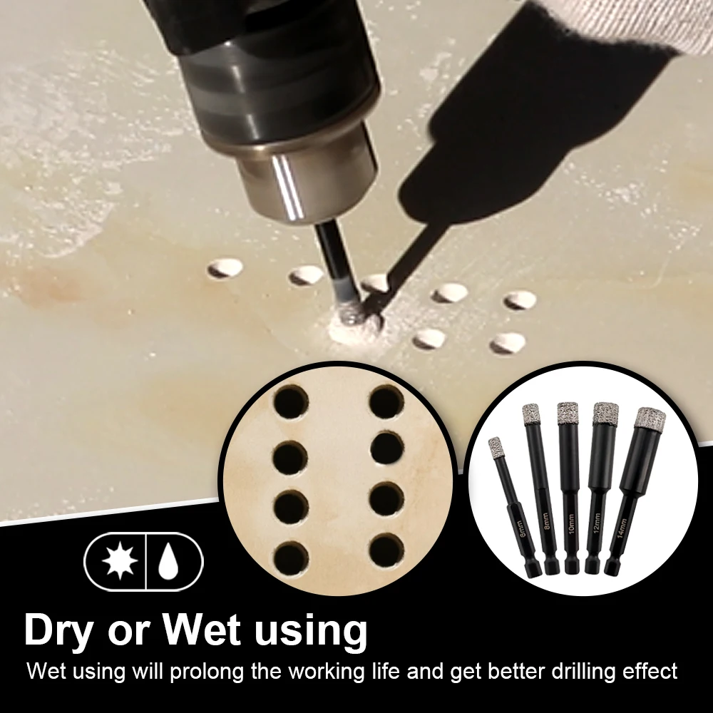 SHDIATOOL 2pcs Dia 6mm Vaccum Brazed Diamond Drilling Bits for Stone Porcelain Tile Masonry Quick-fit Shank Core Cutter Hole Saw