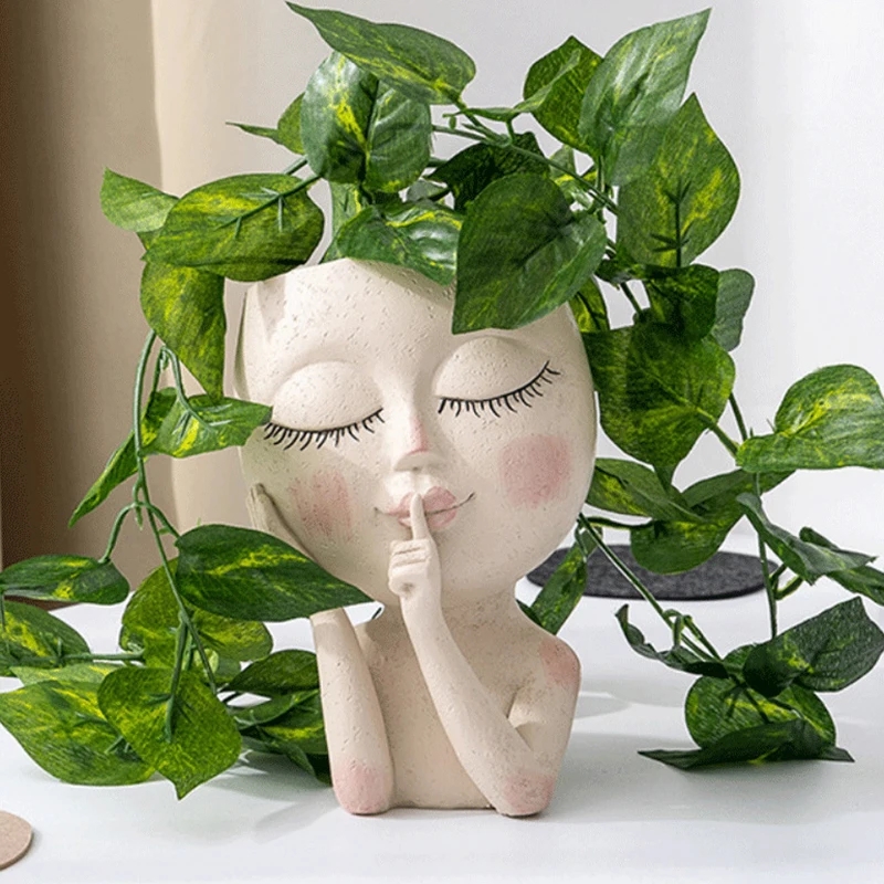 Unique Facial Planter Indoor And Outdoor Plant Resin Planter With Drainage Holes Women'S Facial Garden Decorative Planter