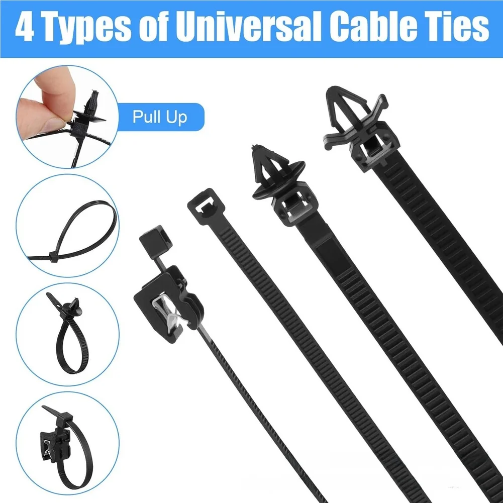 200 Piece Vehicle Wire Harness Kit Plastic Nylon Retaining Clips Cable Ties and Mounts for Managing Automotive Electrical Wiring