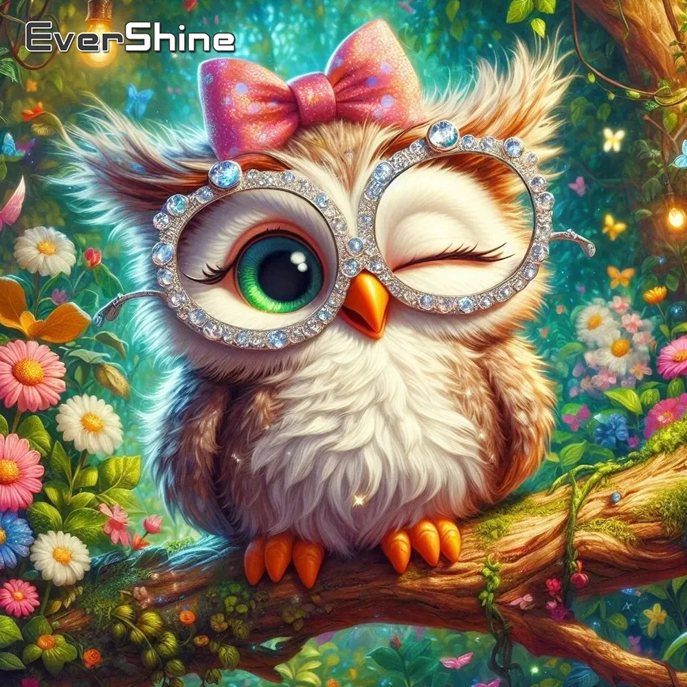 Evershine, recién llegado, mosaico de diamantes, búho, nueva colección, pintura de animales, dibujos animados, bordado redondo cuadrado completo, artesanía de flores