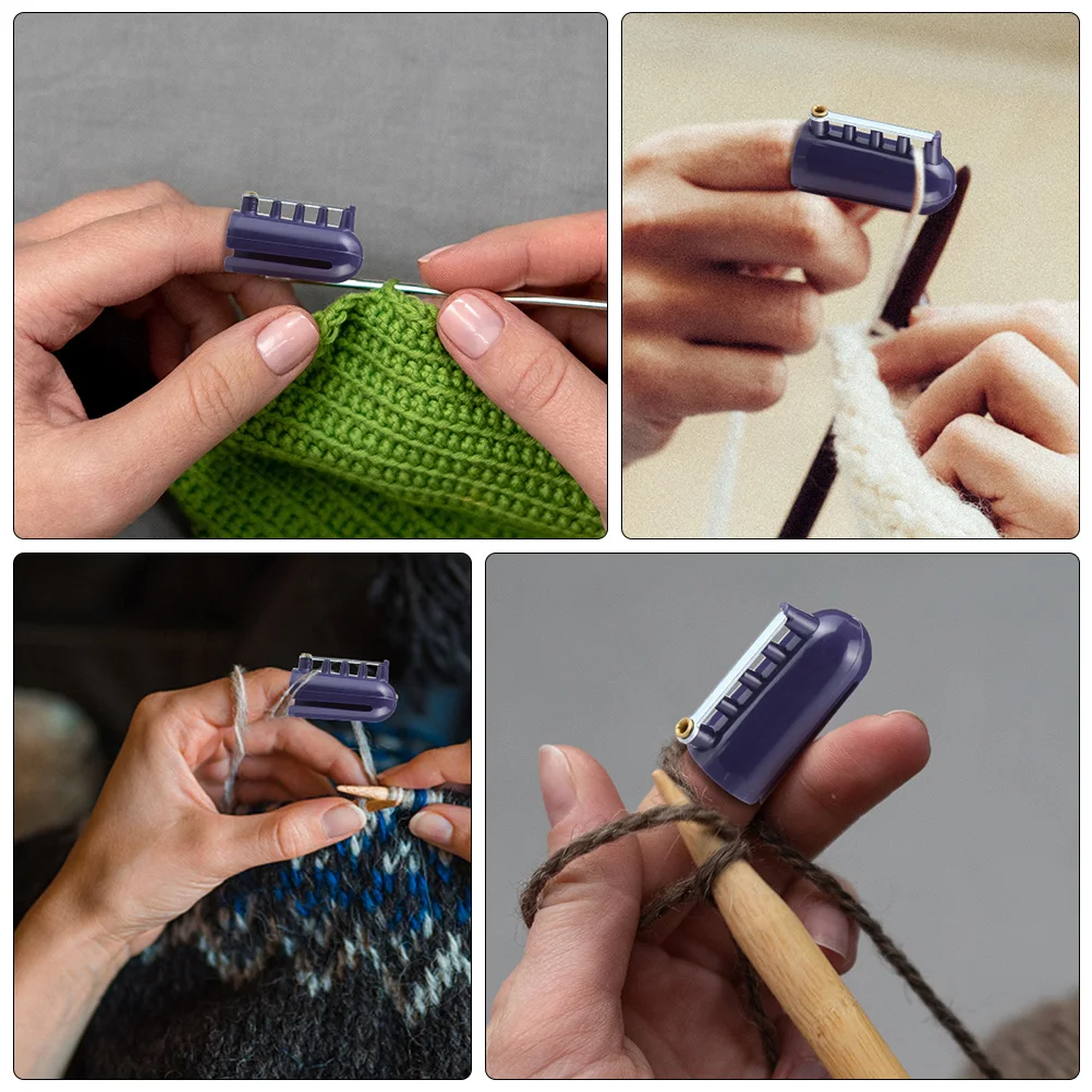 

2pcs Yarn Guide Finger Holder 4 Slots Snap Close Lightweight Durable Knitting Thimble Easy Use Portable Sewing Tool Plastic