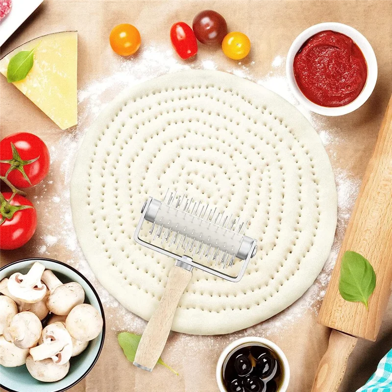 Backwalze mit Edelstahlspitzen, hausgemachtes Pizzagegerät, verhindert das Blasen von Teig und Pizzazubehör Y