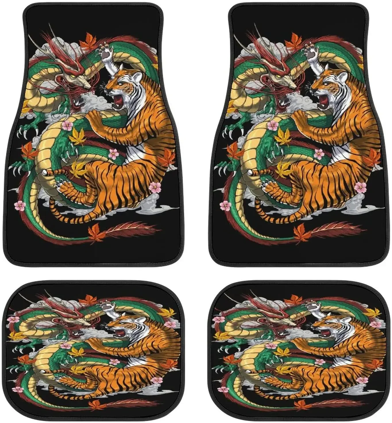 Dragon Tiger Japanese Car Mats Front&Rear 4-Piece Full Set Carpet Car SUV Truck Floor Mats with Non Slip Back