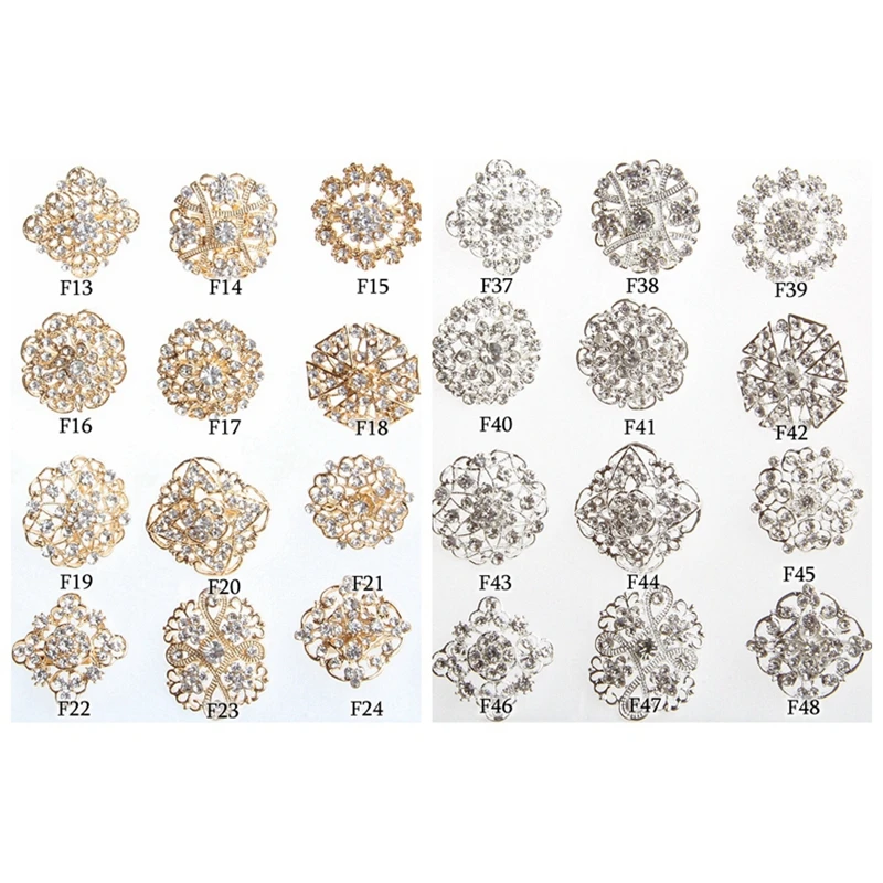 24PCS Clear Crystal Rhinestones Brooches For Women Wedding Bridal Gold Plated Brooch Pins For DIY Wedding Bouquet Kits
