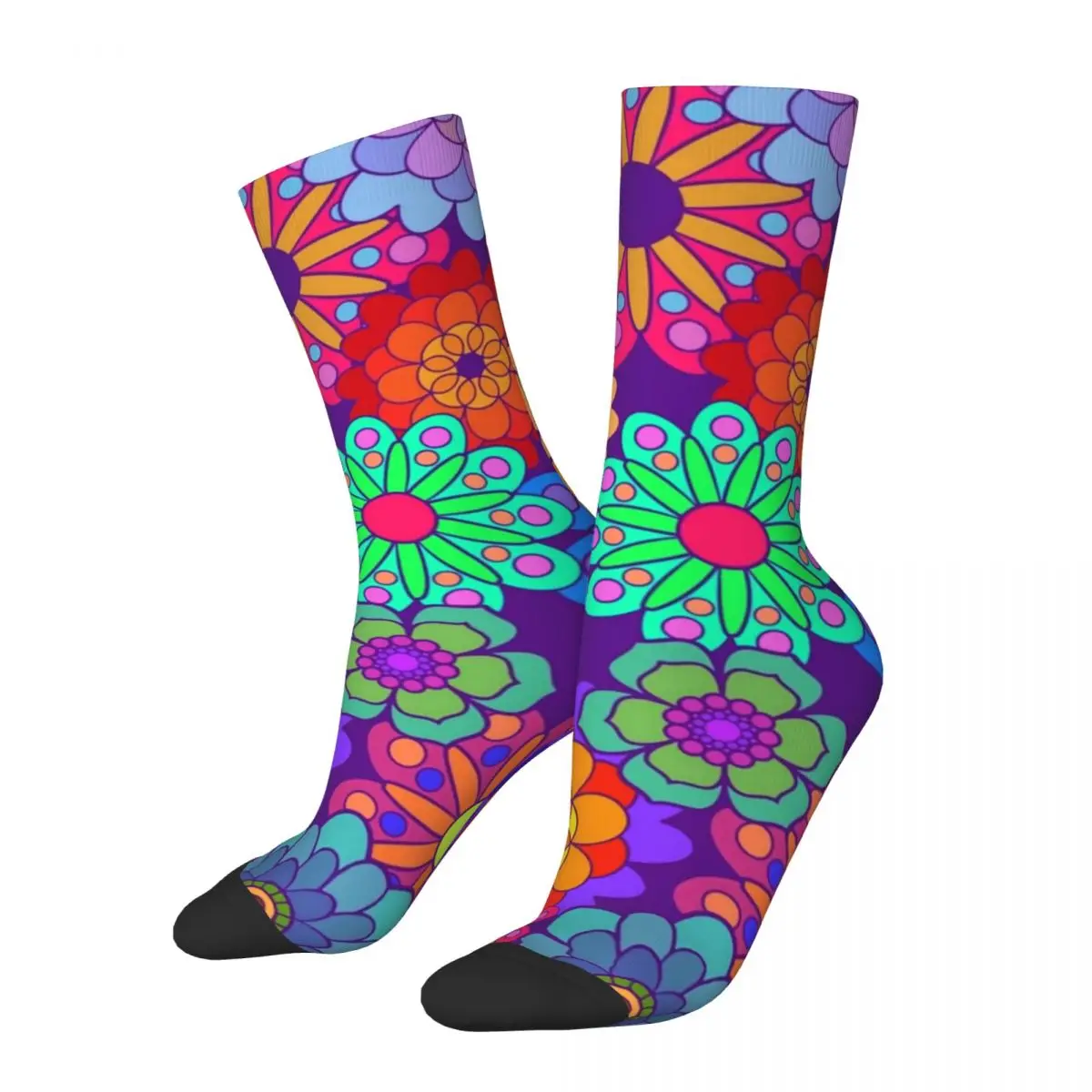 Retro Hippy Flowers Socks Autumn Flower Power Print Stockings Modern Women Men High Quality Socks Pattern Cycling Non Slip Socks