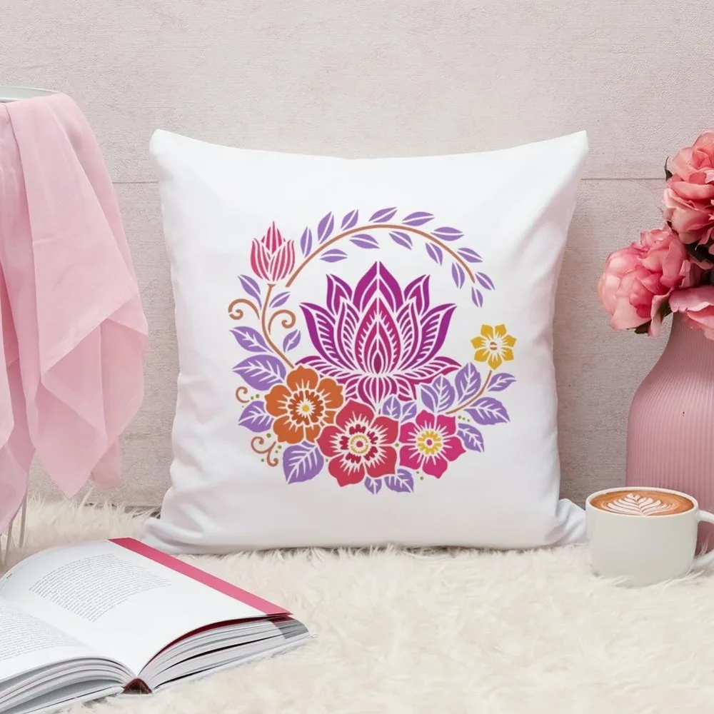 ماندالا لوتس اللوحة الإستنسل مع فرشاة 11.8x11.8 بوصة البلاستيك PET نمط الأزهار رسم قالب أوراق اللوتس المجوفة