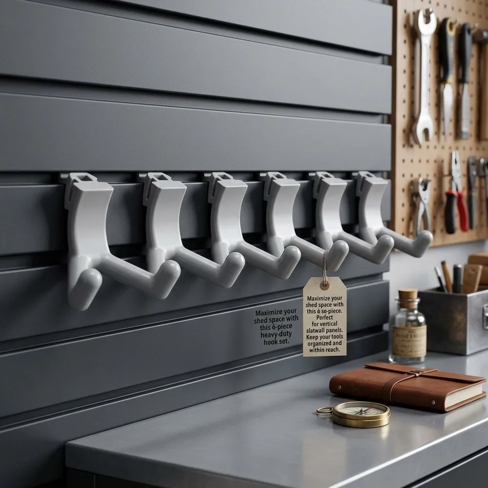 6 Piece ABS Shed Hooks for Reducing Tripping Hazards and Improving Safety Through Elevated Tool Placement Off Ground Level
