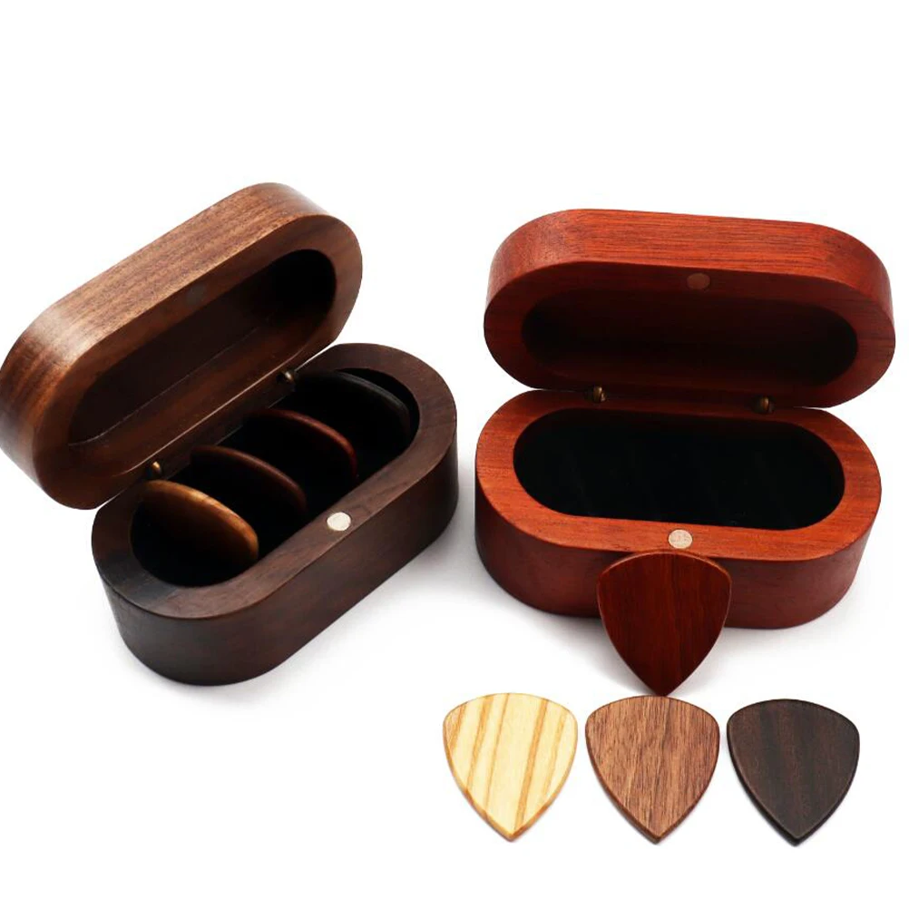

1 Set Wooden Guitar Picks Storage Holder Organizer Case Durable Natural Wood Pick Container For Accessories Capos Folk Electric