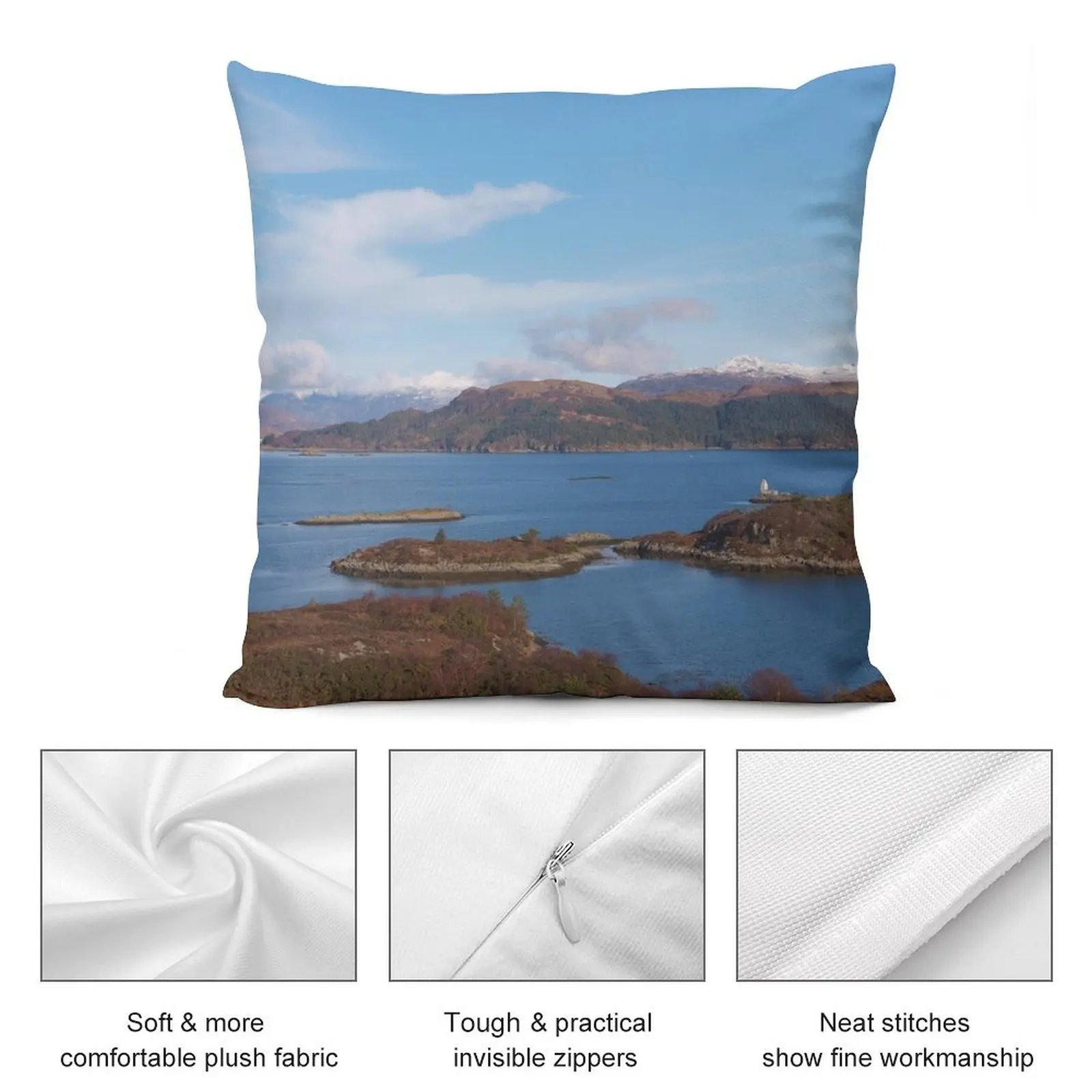 Plockton view across Loch Carron towards the Applecross mountains in Winter Throw Pillow Sofa Pillow Cover Cusions Cover pillow