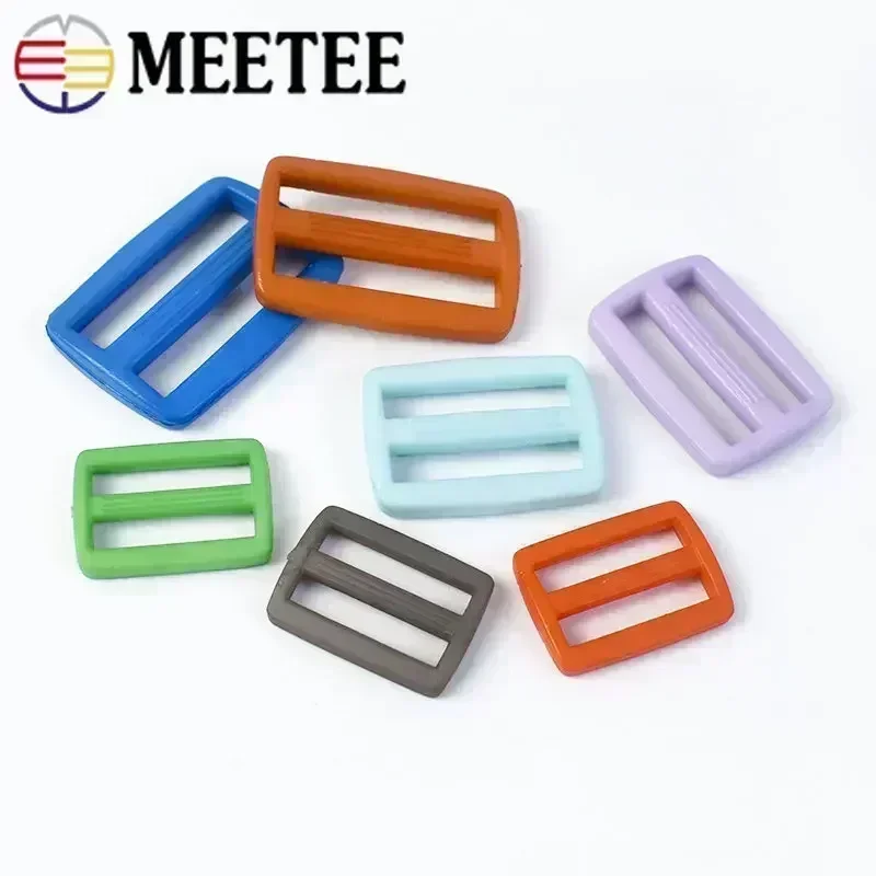 Meetee 50/100Pcs 16/20/25mm Plastic Nylon Tri-Glide Buckles for Backpack Straps Slider Adjust Ring Buckle DIY Webbing Accessory