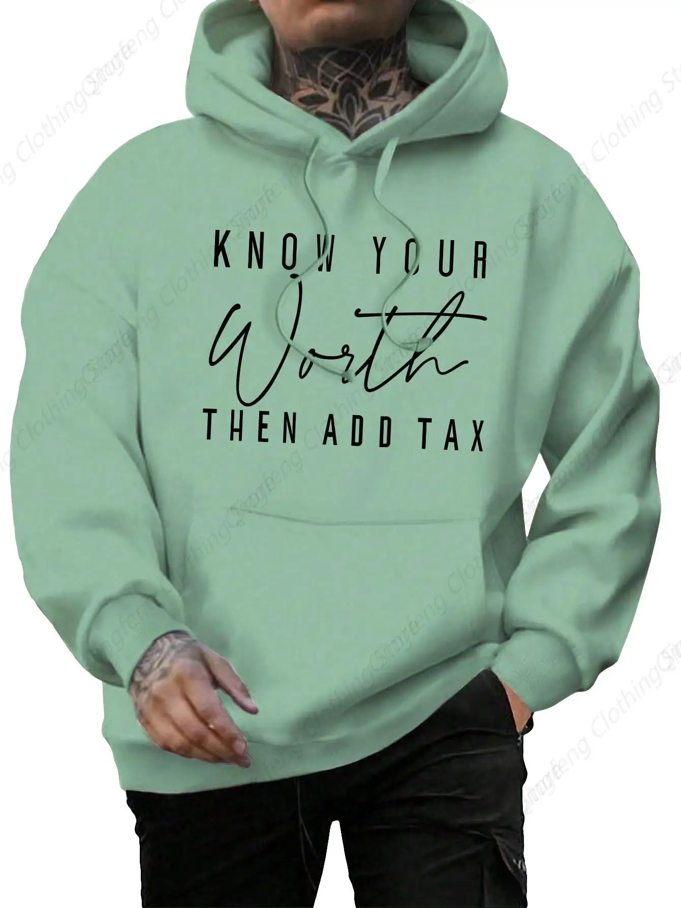 

Hoodies for Men Letter Graphic Sweatshirt Drawstring Long Sleeve Streetwear Pullover Tops with Pocket Mint Green