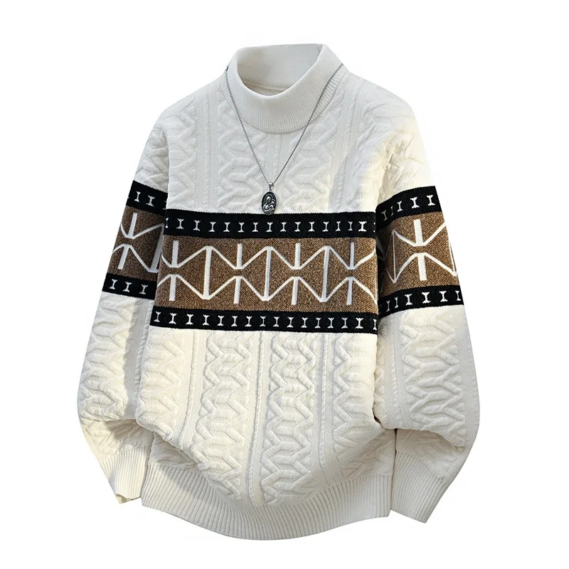 

Осенне-зимний мужской свитер с высоким воротником, пуловер, базовый слой, свитер с геометрическим контрастным цветом, топ с длинными рукавами