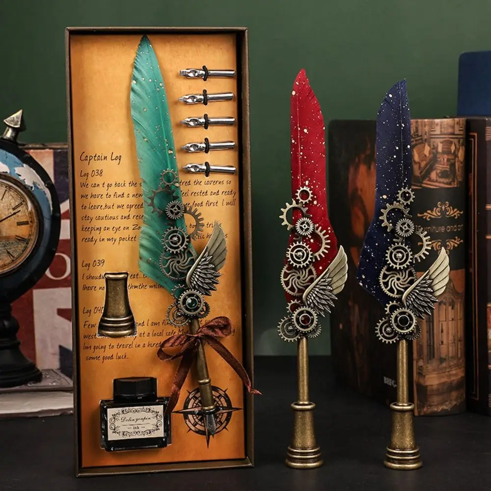 

Stationery Punk Style Quill Fountain Pen Writing Set Mechanical Vintage Dip Pen Multicolor Creative Fountain Pen Office
